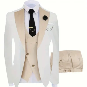 Fashion Men's Suits 3 Piece Groom Bestmen Slim Fit Wedding Prom Party Tuxedo Elegant Formal Events Dress Suit (Blazer+Vest+Pant)