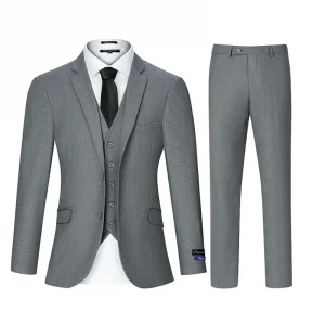 3pcs Men's Classic Solid Color Suit Set Long Sleeve Blazer with Button Details Non-Stretch Fabric Regular Fit for All Seasons