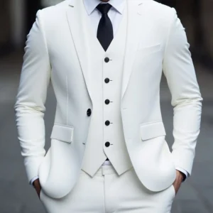 Men's Three-Piece White Suit, Anti-Wrinkle, No-Iron, Anti-Stick Fur Business Formal Suit, Four-Season Workplace Work Clothing Dr