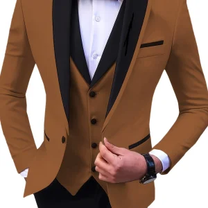 Elegant Slit Men's Suits 3 Piece Black Shawl Lapel Casual Tuxedos for Wedding Groomsmen Suits Men (Blazer+Vest+Pant)