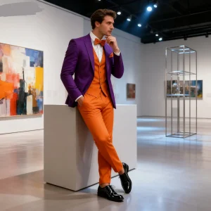 Men's Formal White And Orange Suit Occasion Wedding Groomsmen Graduation Dance Smoking 3 Piece Tuxedo Traditional Male Attire
